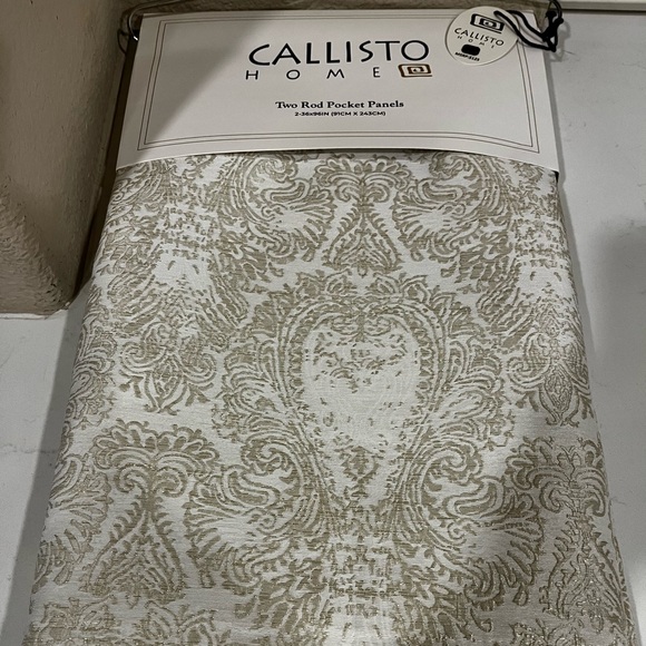 1-NWT CALLISTO HOME GOLD ALL OVER DAMASK  CURTAINS SET OF 2 PANELS SIZE 36”x 96” - Picture 2 of 9